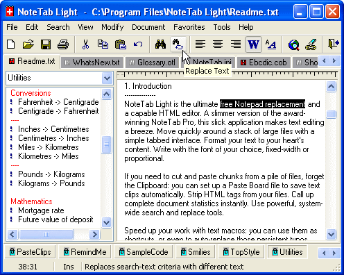 NoteTab Light software screenshot